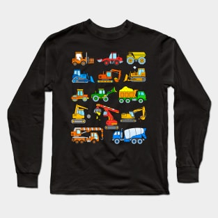 Excavator Dump Truck Dozer Concrete Mixer Construction Vehicles Long Sleeve T-Shirt